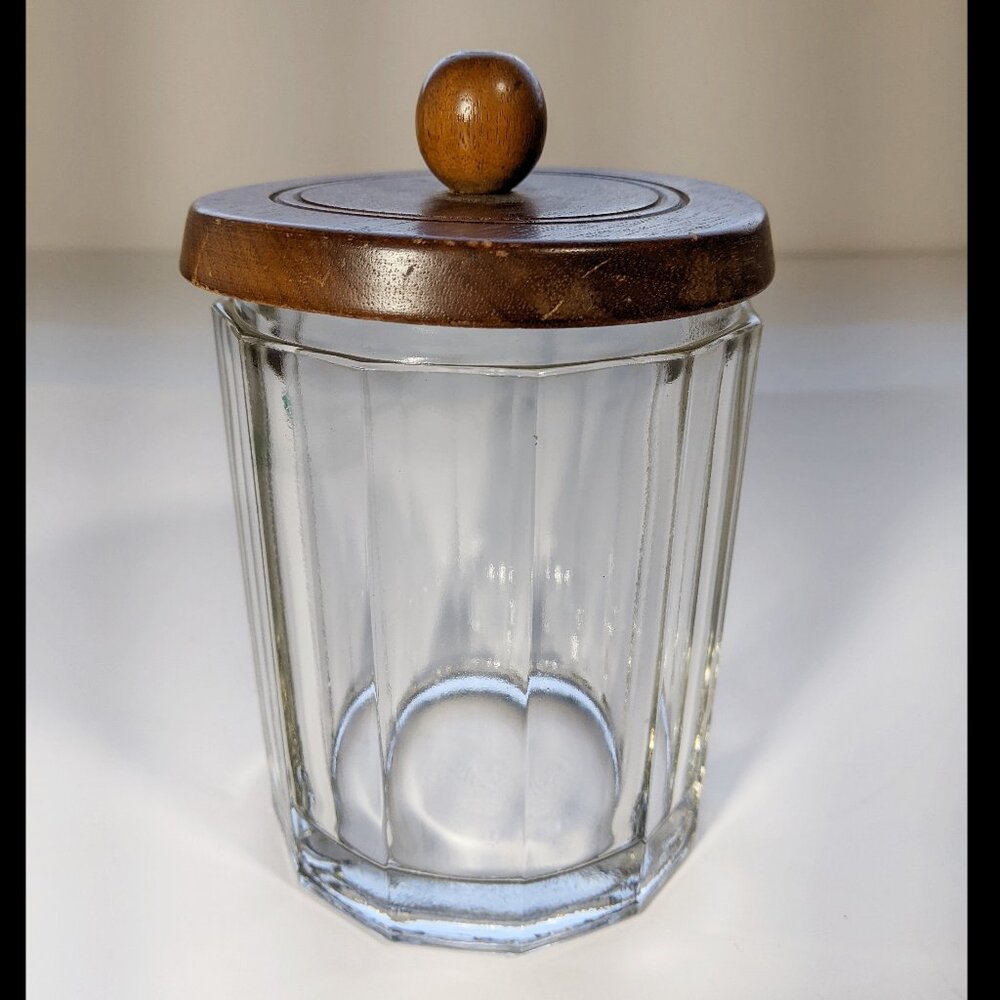 Vintage Aztec Glass Cigar Jar Canister Humidor Wood Lid Fresh-O-Later